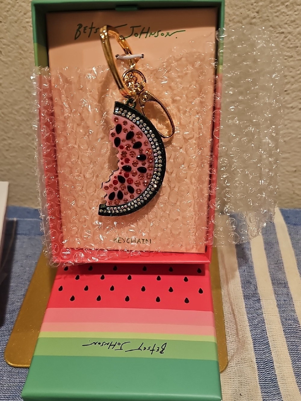 Betsey Johnson Watermelon Slice Keychain - Pink & Black